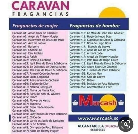 listado equivalencias caravan mujer